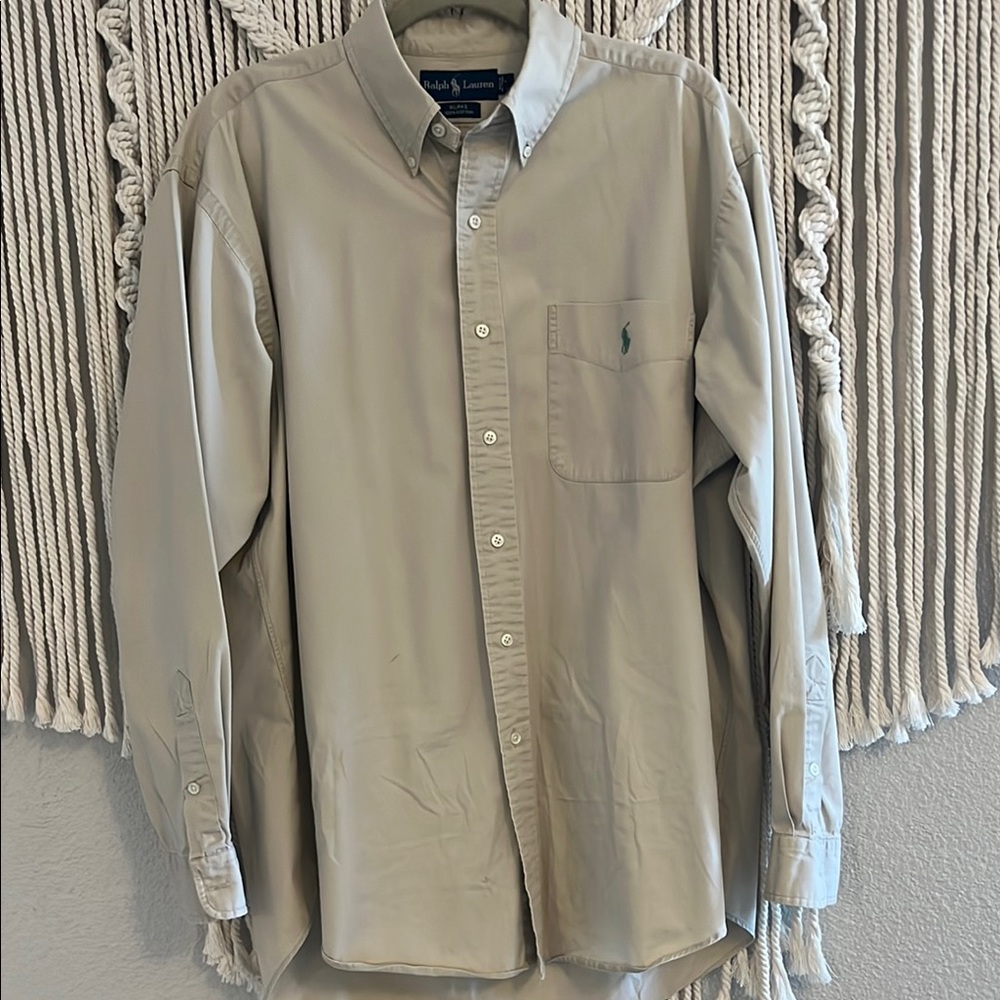 Ralph Lauren Tan Casual Button Down Shirt SZ LRG